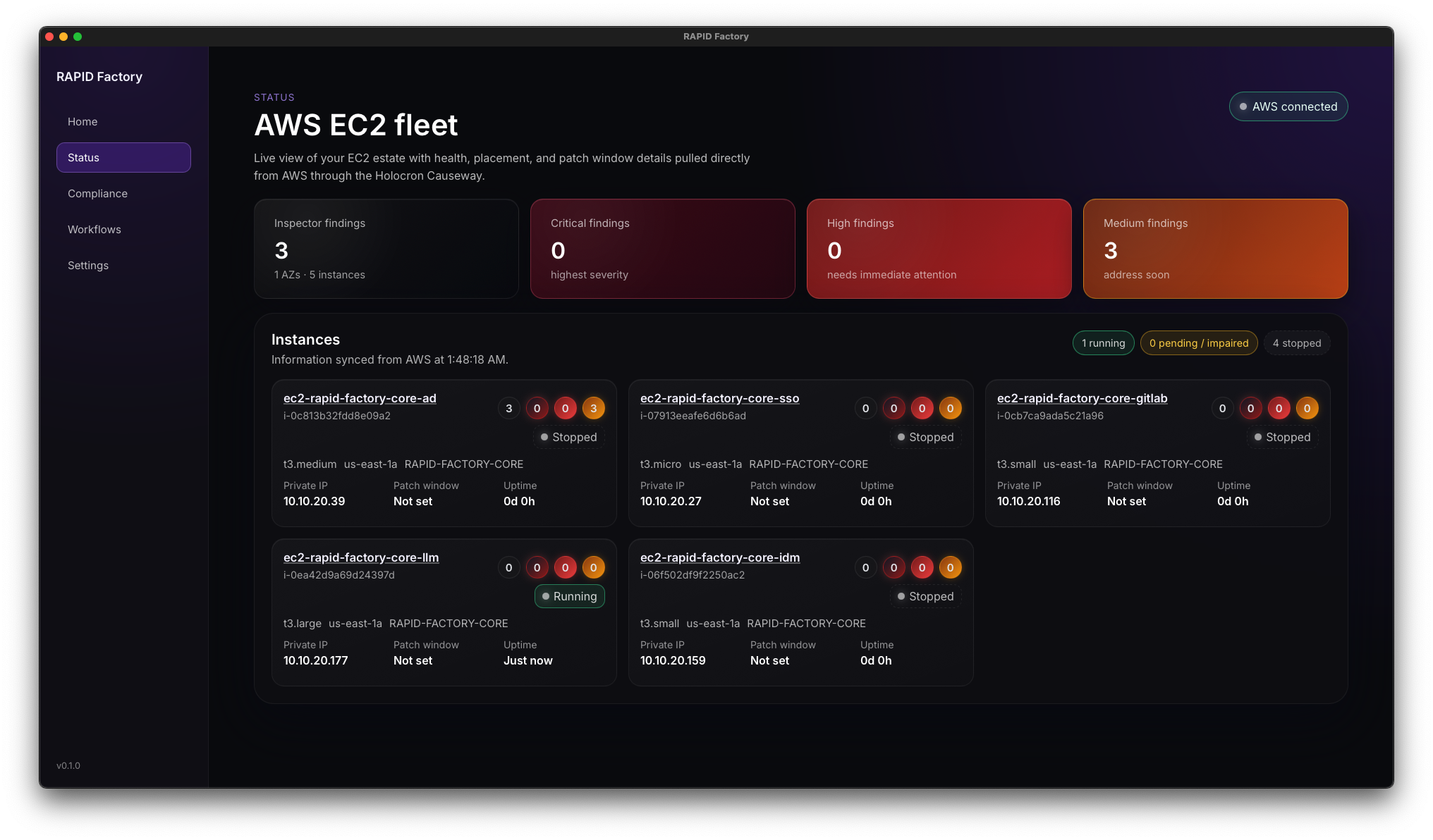 RapidFactory status view